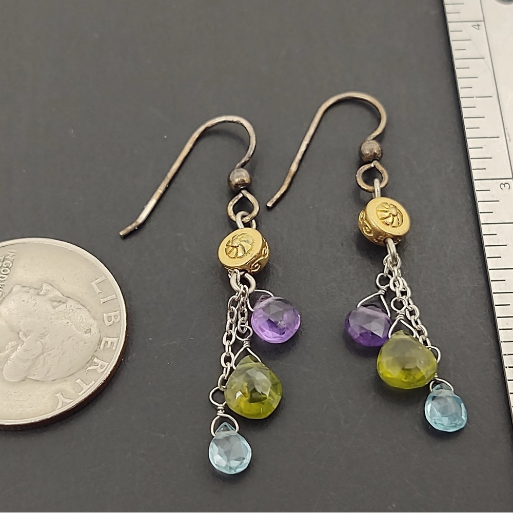 Elegant Sterling Silver Multi-Color Dangle Earrings